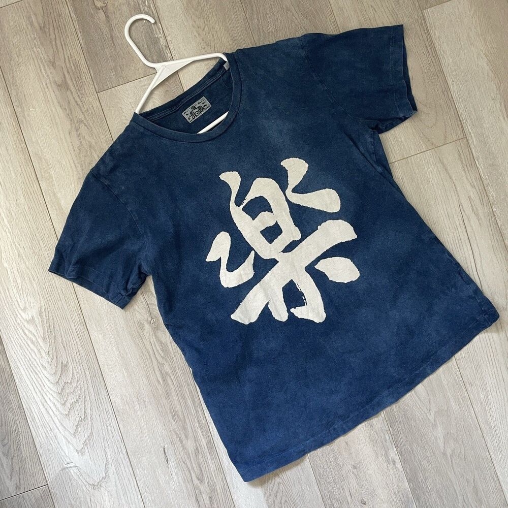 Okura Graphic Tshirt cotton japanese washed indigo mens Blue (medium) casual